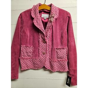 Wilsons Leather Womens Pink Suede TWEED Jacket Y2K Bling Sz M NWT $150